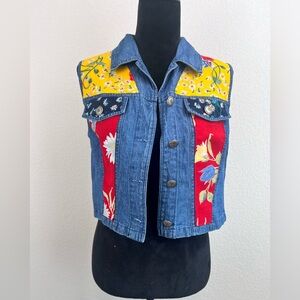 Stonebridge Vintage Floral Patchwork Denim Vest size Small